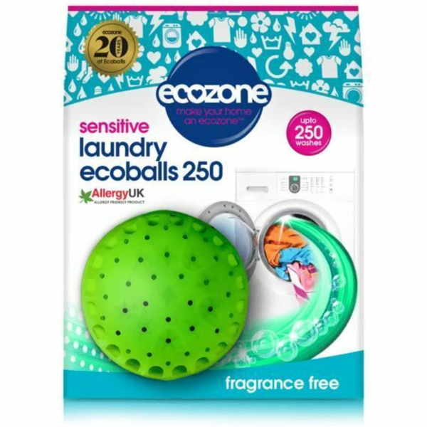 Ecozone Fragrance-Free Laundry Ecoballs - 250 Washes - Hypoallergenic and for Sensitive Skin